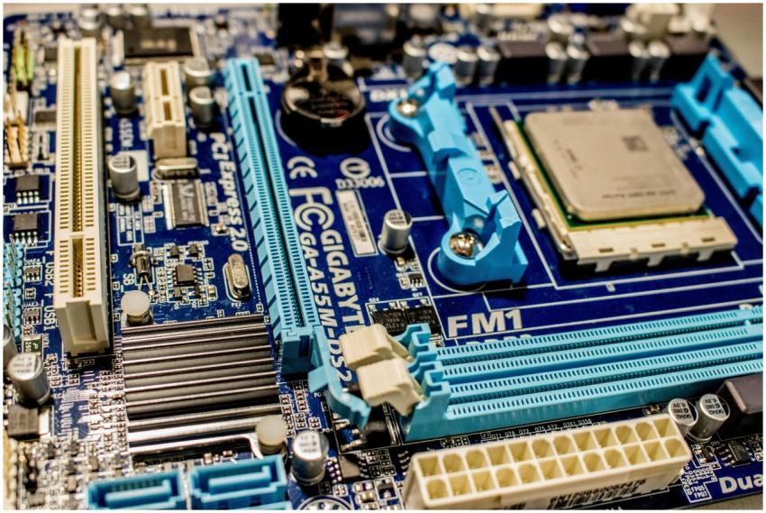 Detailed close-up image of a computer motherboard