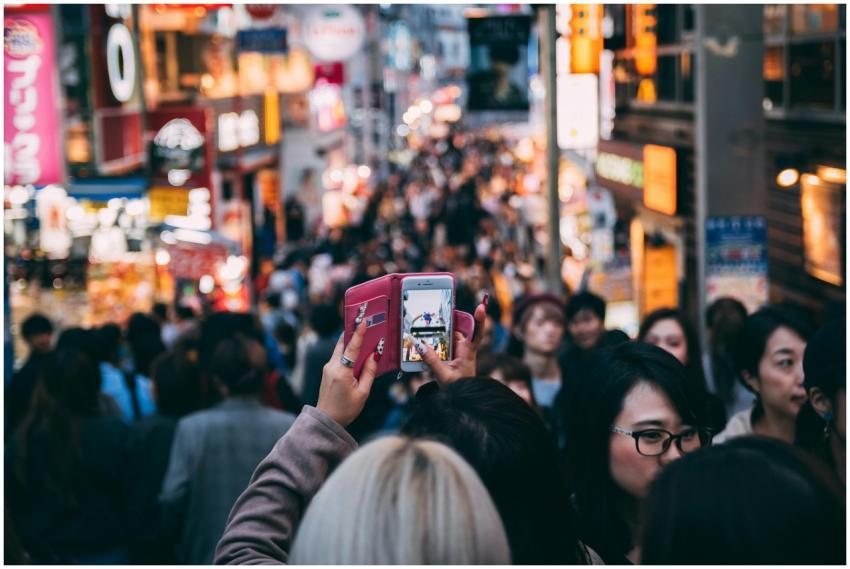 Vibrant street scene in a busy city market with di