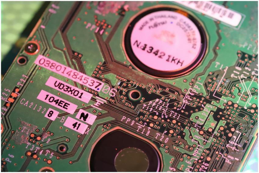 Detailed close-up of a computer circuit board high