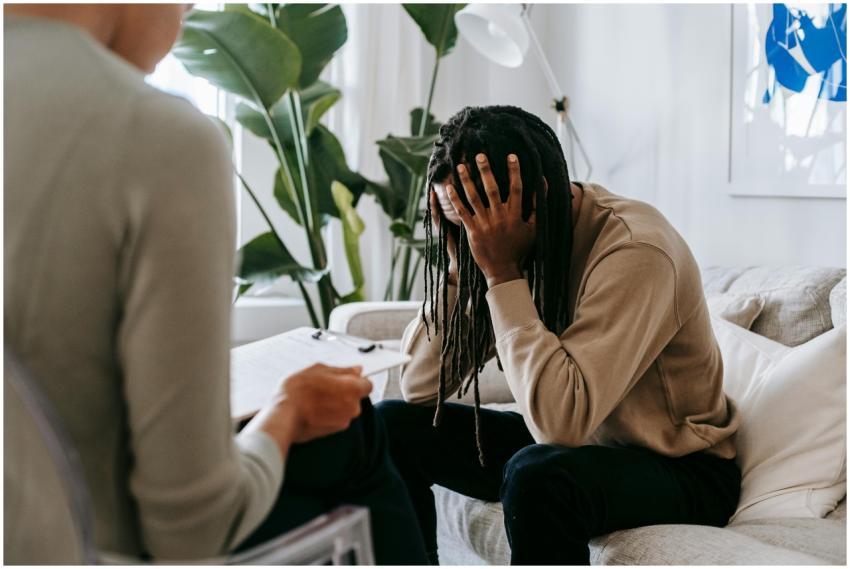 A concerned client in therapy, seeking professiona