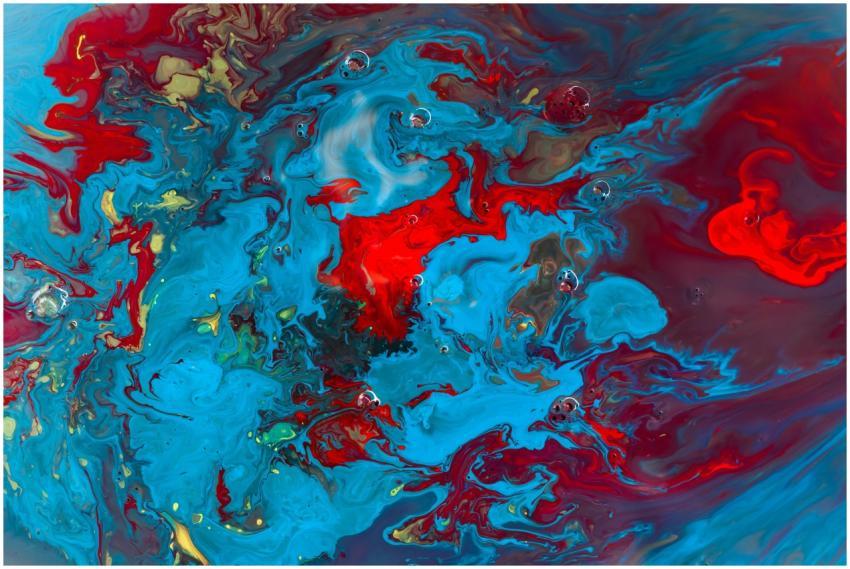 A stunning abstract painting featuring swirling re