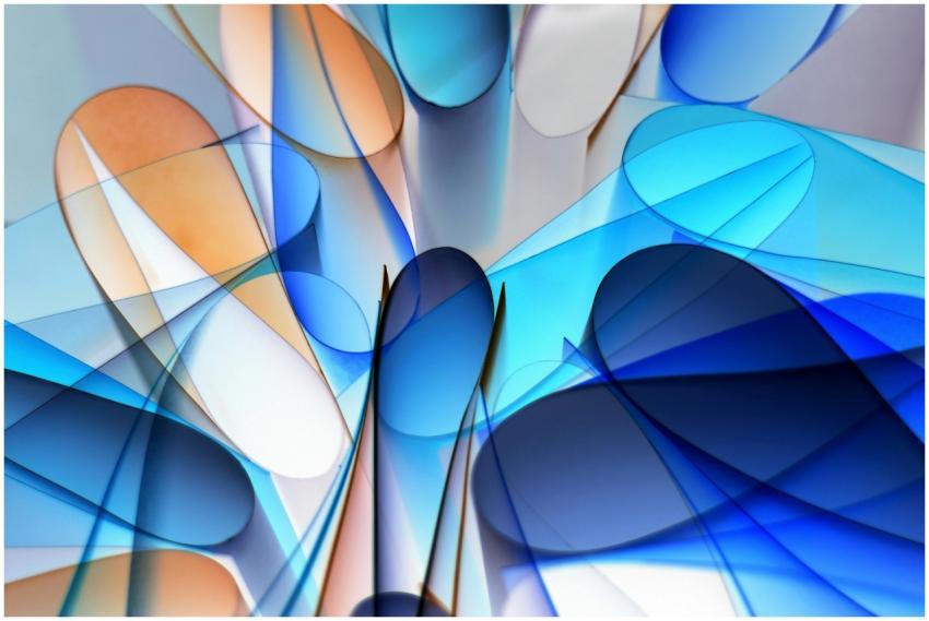 Vibrant abstract art with blue and orange shapes o
