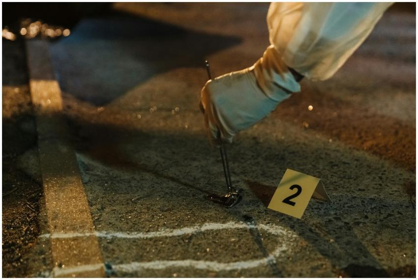 Close-up of a forensic investigator collecting evi