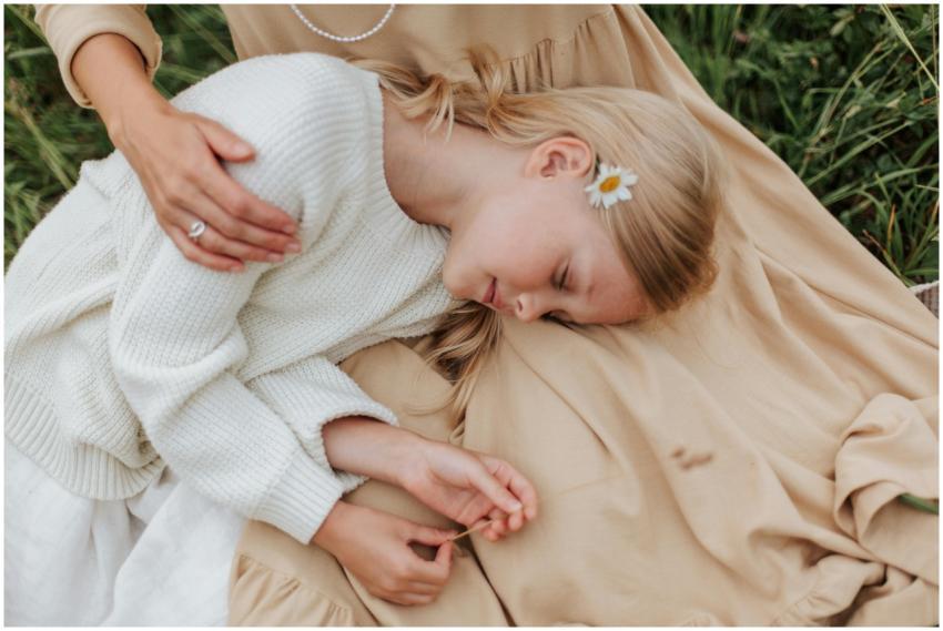 A serene image of a young girl resting peacefully