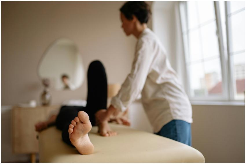 A calming foot massage in a serene indoor spa envi