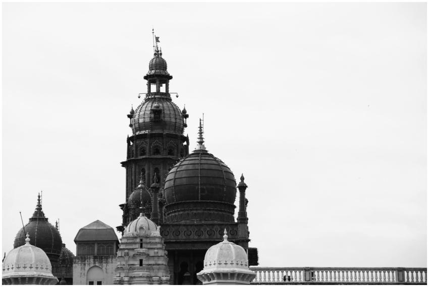 Black and white architectural view showcasing the