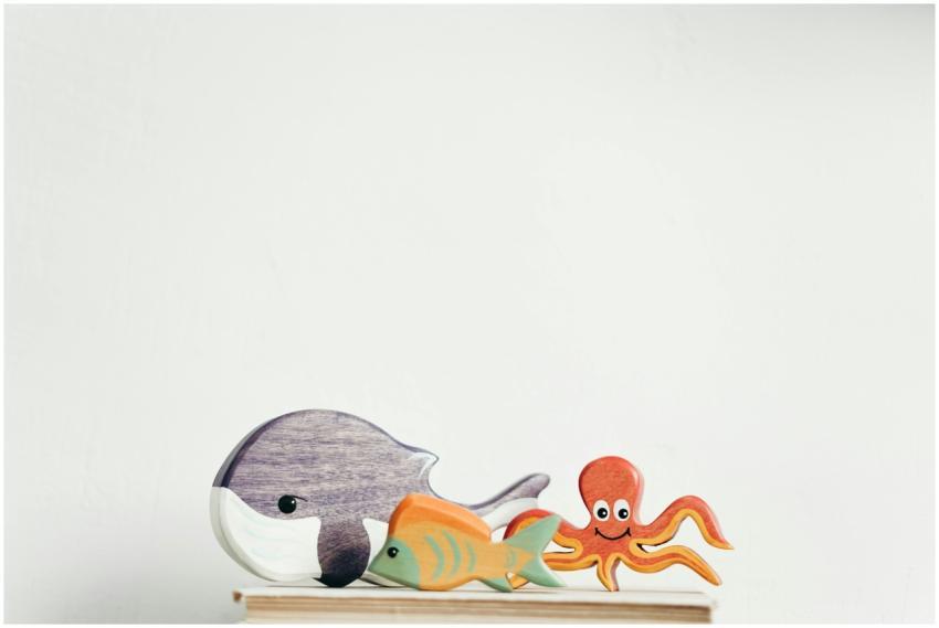 A charming collection of wooden sea creature toys,