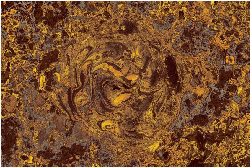 Abstract artwork featuring swirling earthy brown a