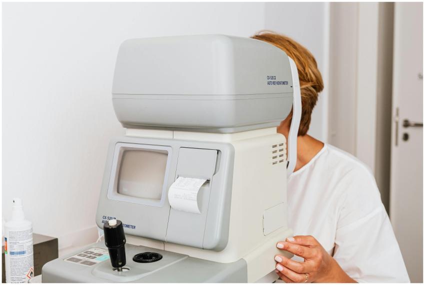 Close-up view of an optometrist using an autorefra