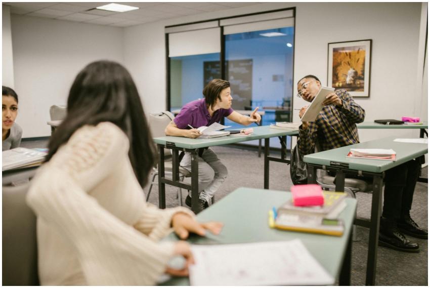 College students engaging in conversation during c