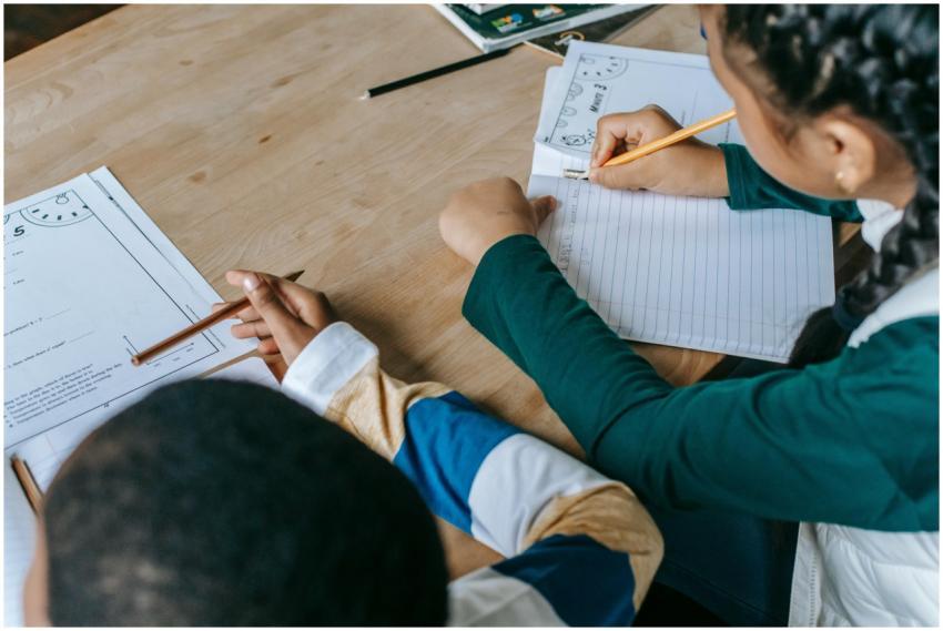 From above crop anonymous ethnic schoolchildren si