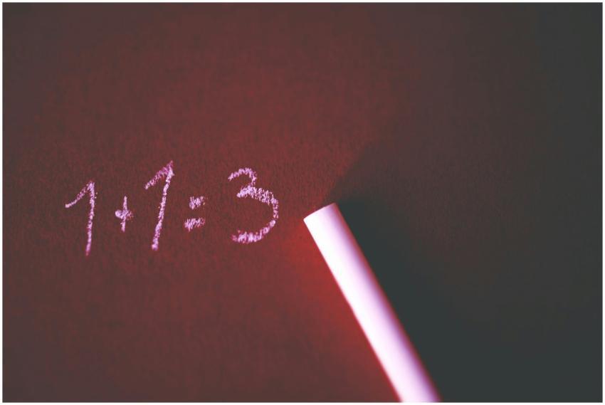 Close-up of a chalkboard with a humorous math erro