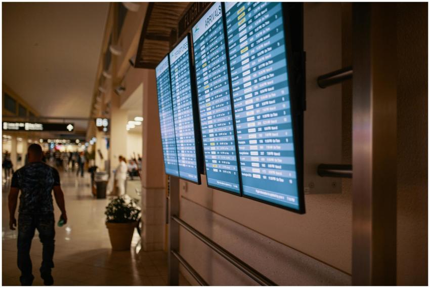 Airport terminal with digital flight information b