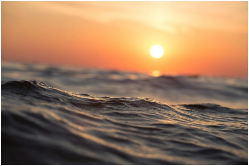 Captivating ocean waves with a vibrant sunset sky,