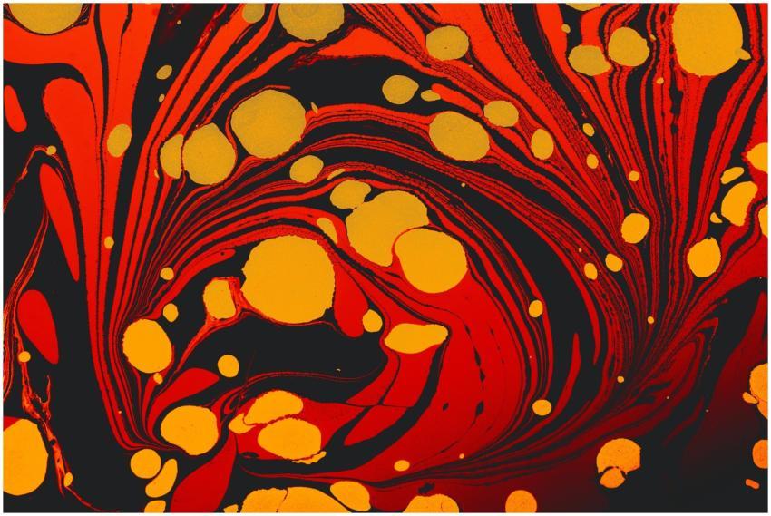 Dynamic abstract art with swirling red and yellow