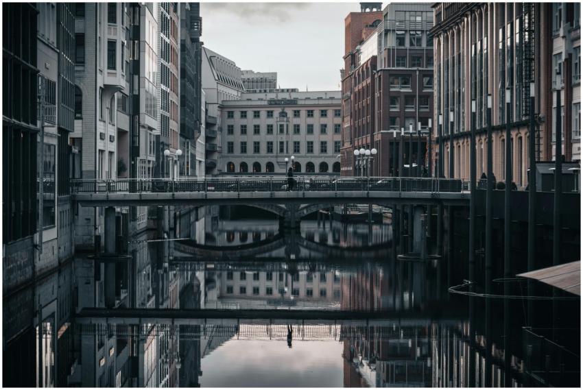 Urban scene capturing modern architecture reflecti