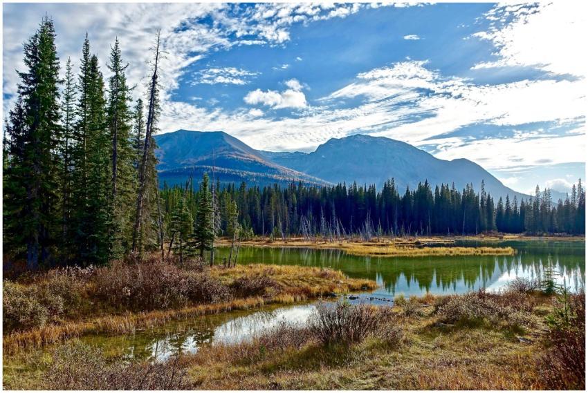 Tranquil view of mountains and a reflective lake s