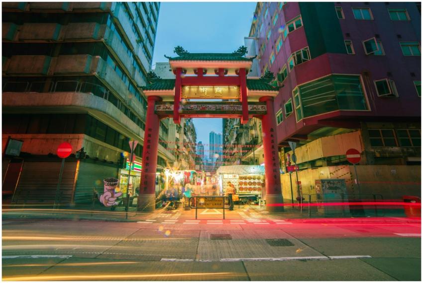 Colorful street view of Mong Kok with vibrant nigh