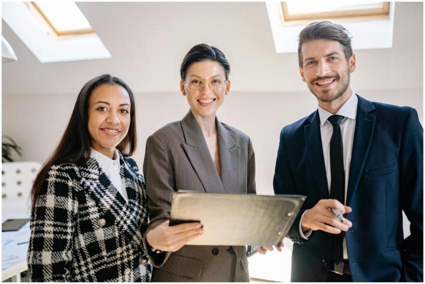 A diverse group of professionals smiling confident
