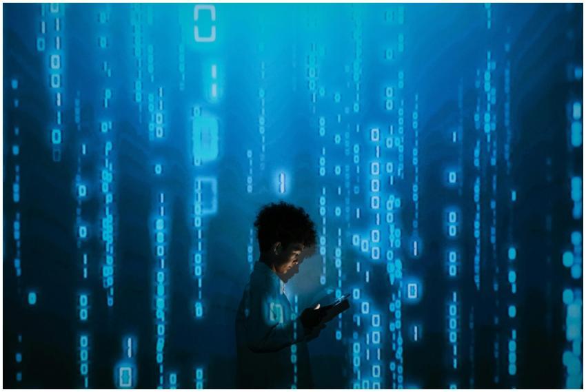 Silhouette of a person using a smartphone surround