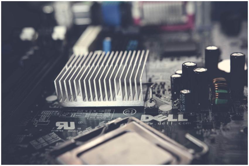 Detailed view of a computer motherboard featuring