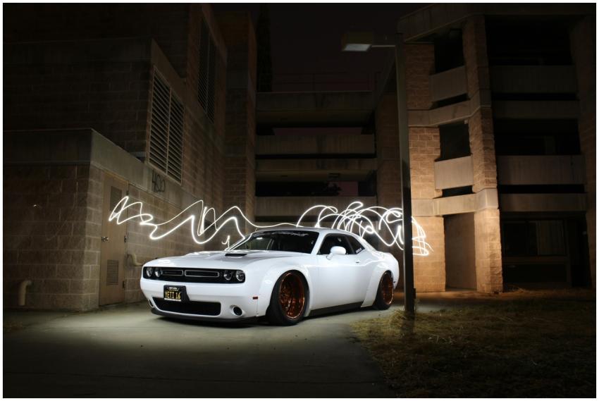 White luxury sports car parked with dynamic light