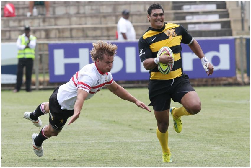 A thrilling moment in a rugby match as one player