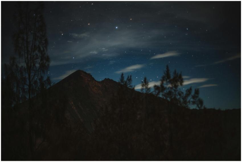 Dramatic silhouette of distant mountain summit loc