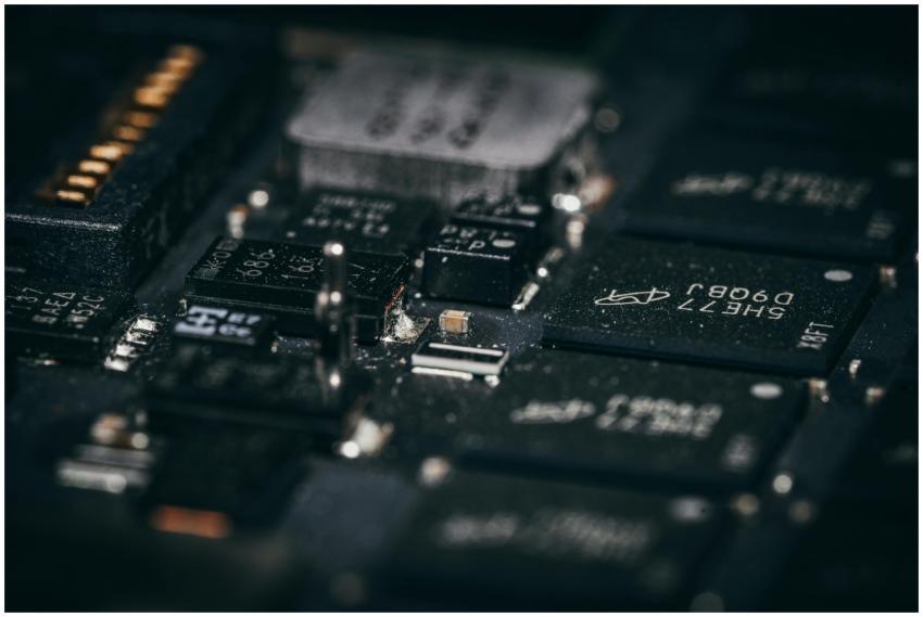 Detailed macro shot of electronic circuit componen