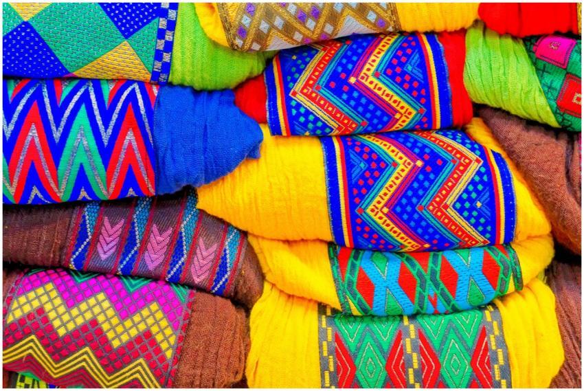 Colorful handwoven textiles with intricate pattern