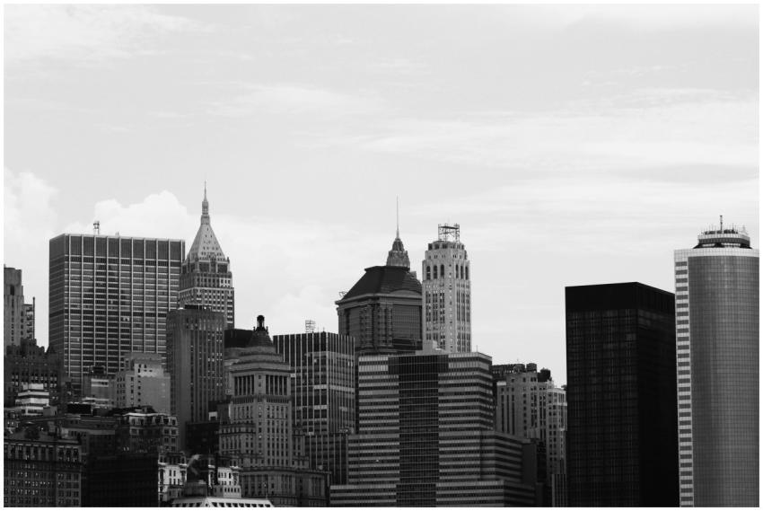 Black and white image of New York City's iconic sk