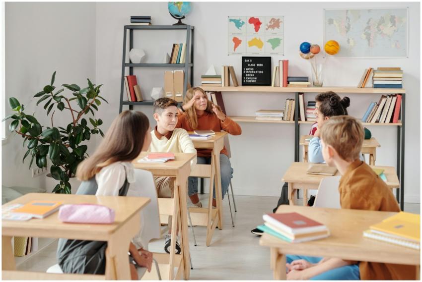 Students participating actively in a classroom set