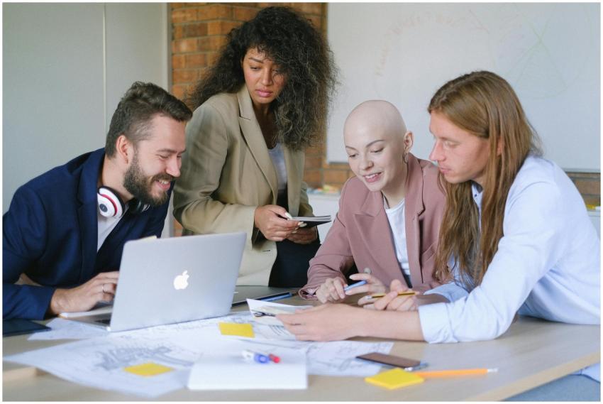 A diverse group of professionals engaged in a coll