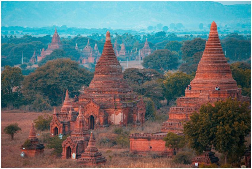 Aerial view of the serene ancient stupas in Old Ba