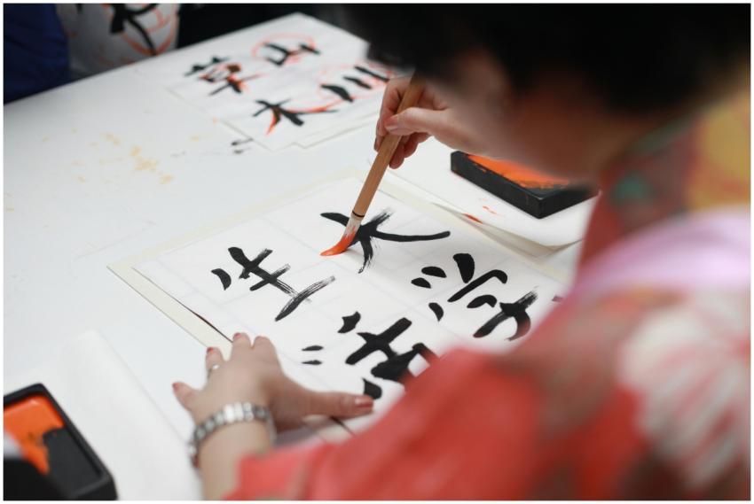 Close-up of a person practicing traditional Japane