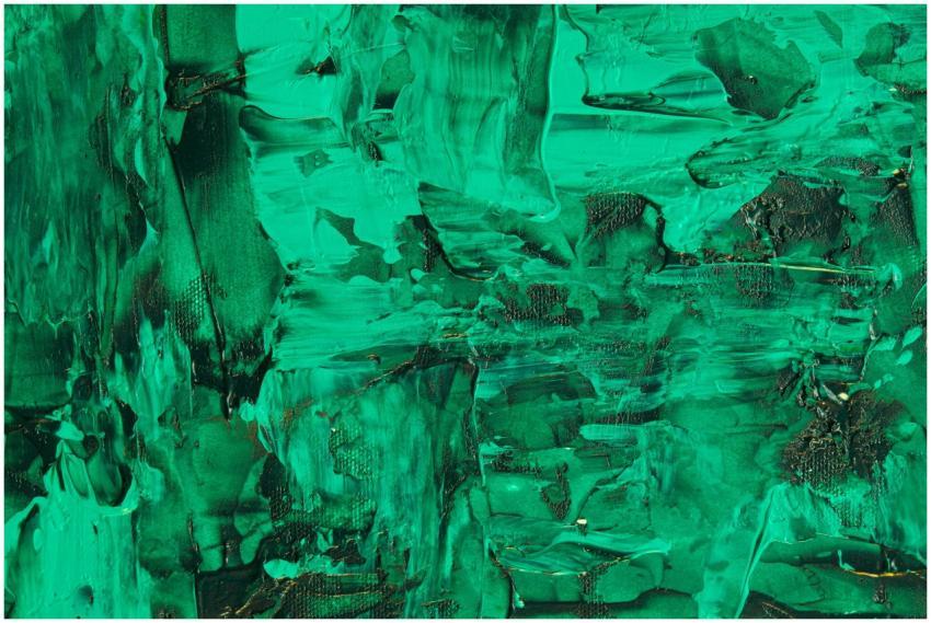Close-up of a textured emerald green abstract acry