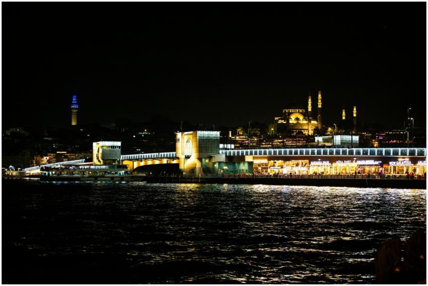 Nighttime cityscape of Istanbul featuring illumina