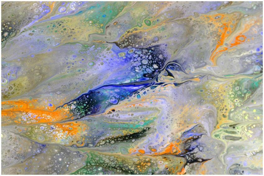 Colorful abstract painting showcasing fluid dynami