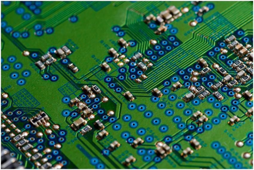 Detailed image of green circuit board showcasing e