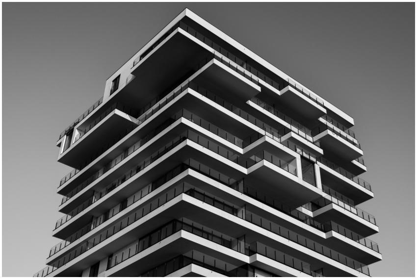 A striking black and white photo of a modern high-