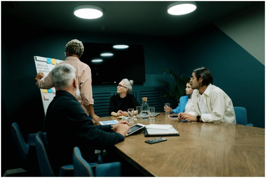 Diverse team discussing business strategy during a