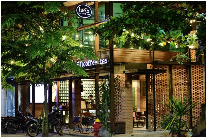 Warm, inviting exterior of a modern coffee shop at