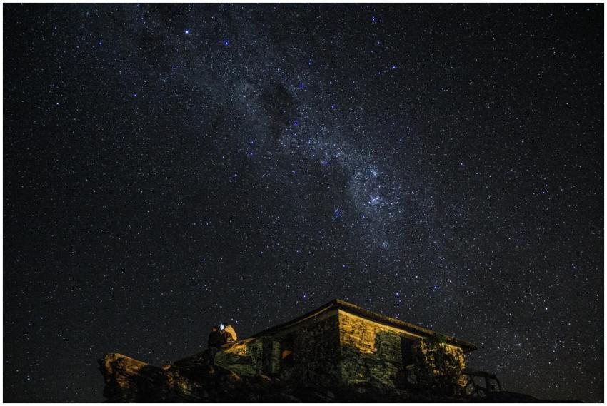 A captivating view of the Milky Way over a stone h