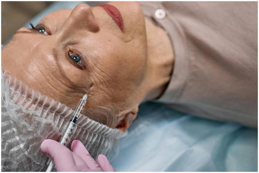A senior woman undergoes a cosmetic injection proc