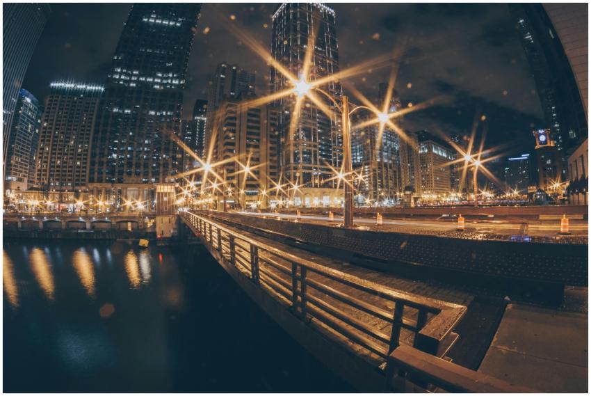 A breathtaking view of a city at night featuring i