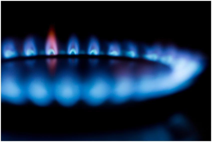 Blurred image of a blue gas stove flame, highlight