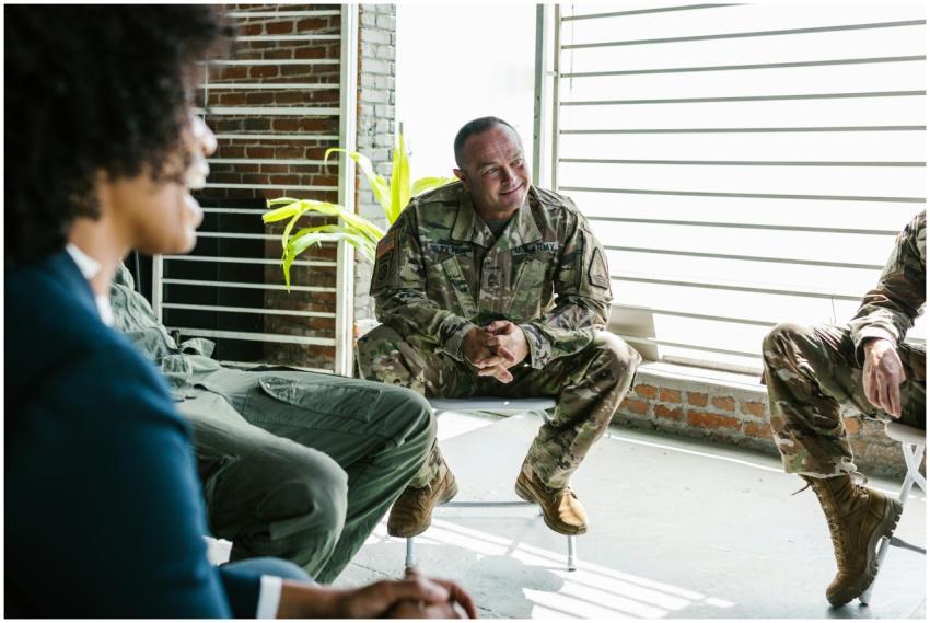 A group therapy session with military personnel di