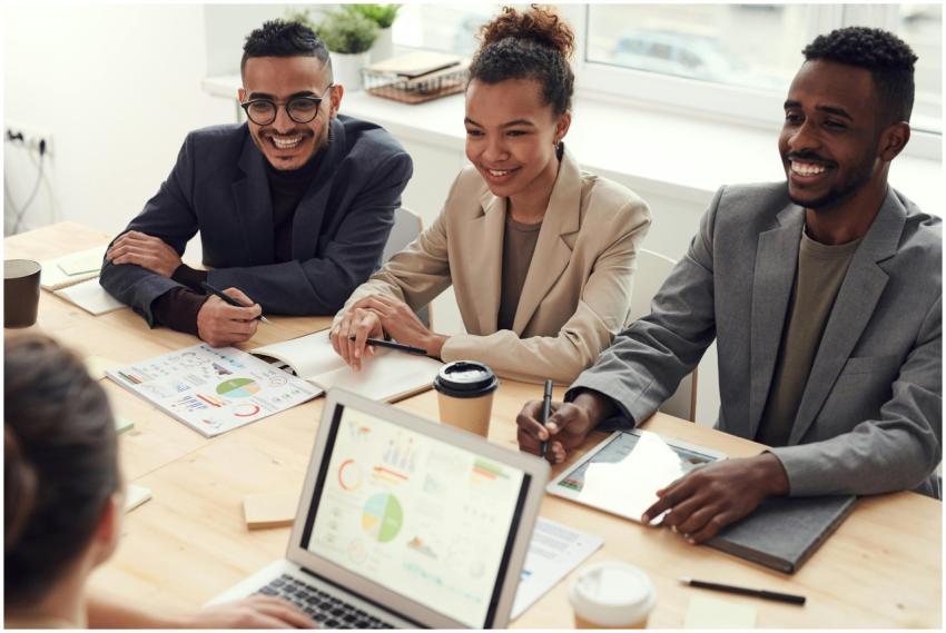 A diverse team of professionals having a meeting i
