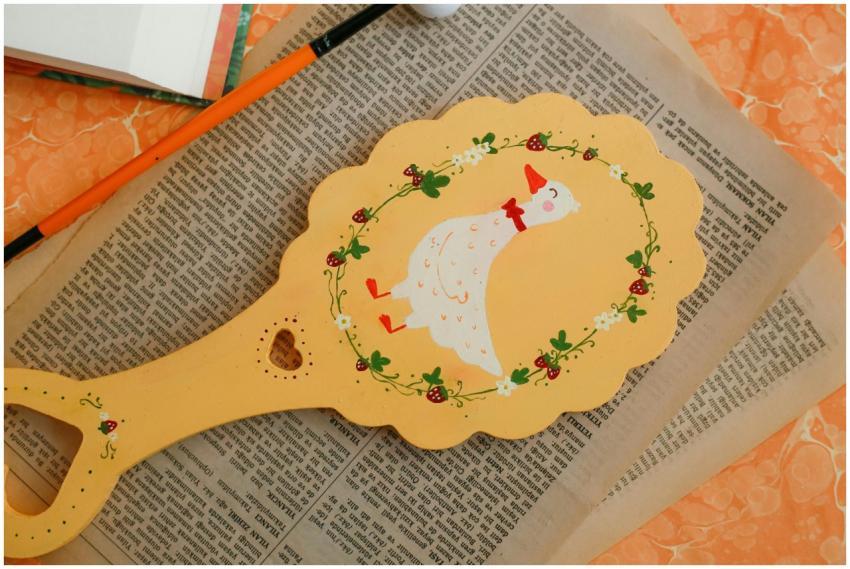 Beautiful wooden handle painted with a whimsical d
