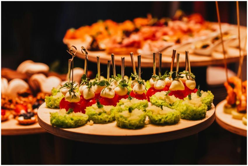 Elegant display of gourmet appetizers and canapés